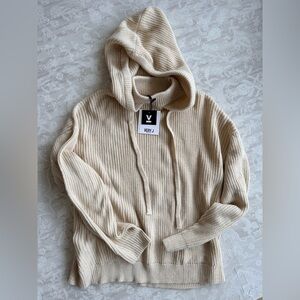 NWT Very J Cream Knit Pullover Mock Neck Hoodie Oversized Small